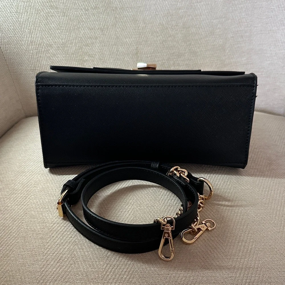 Aldo Black Satchel with Gold Chain Details. And Crossbody Strap